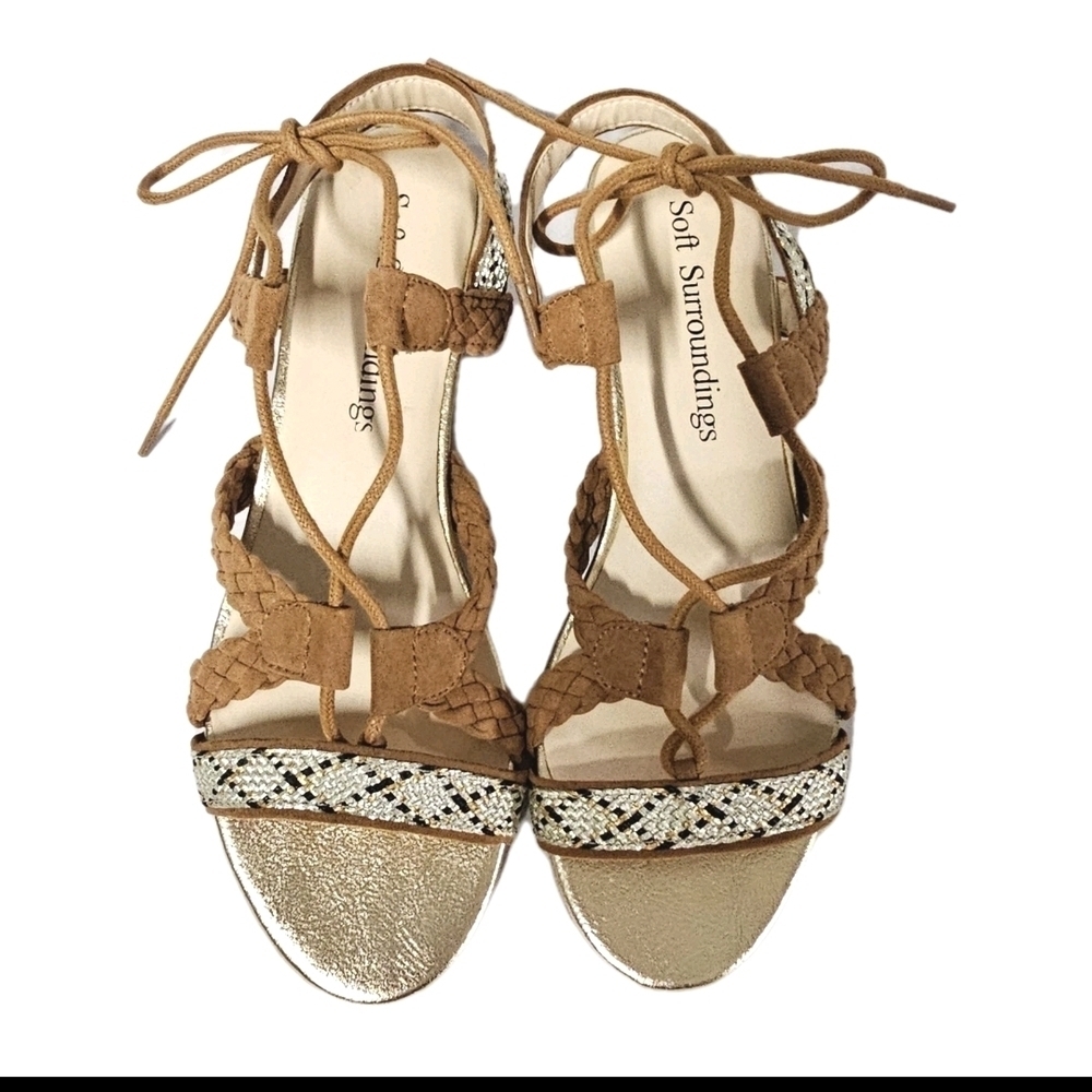 Soft Surroundings Brown 8M Low Wedge Strappy Summer Vacation Strappy Sandals